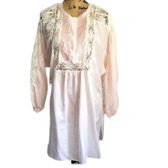 Vintage 1960s Barbizon Peignoir Negligee Pink Lace Night Gown - Picture 1 of 12